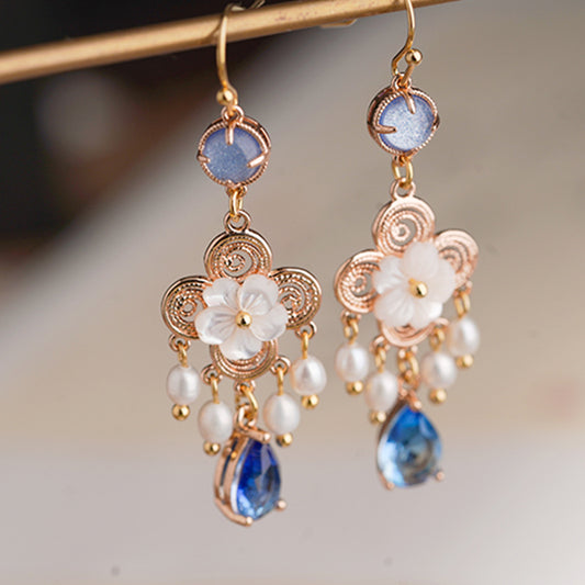 Chinese Style Jewel Blue Exotic Earrings