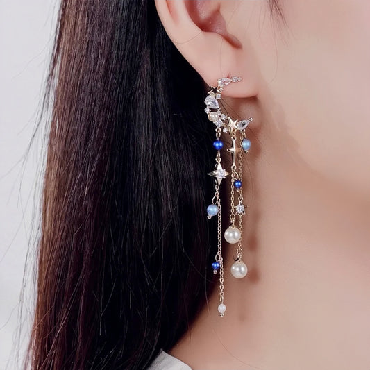 Dreamy Blue Moon Silver Pin Earrings
