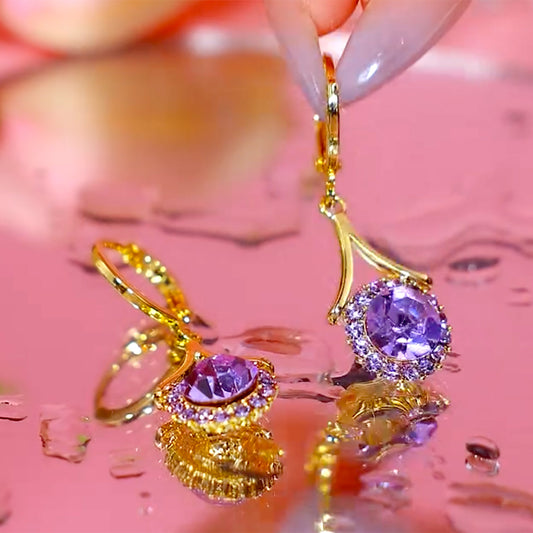 2024 Trend Model Niche Purple Diamond Fashion Light Luxury Premium Earrings Set Combo